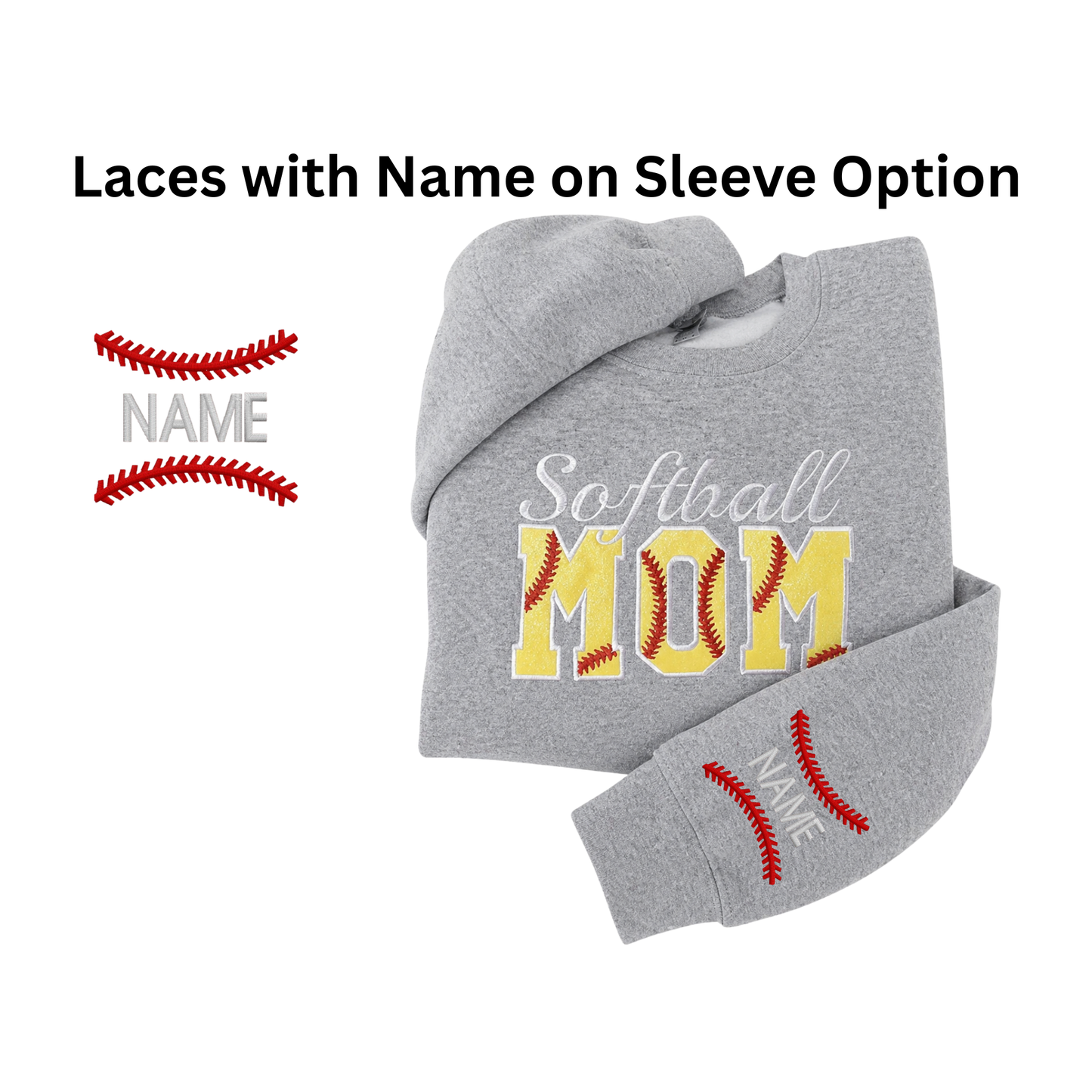 Softball Mom Sweatshirt – Embroidered Softball MOM” Front Design (Glitter Option, Name on Sleeve – Optional)
