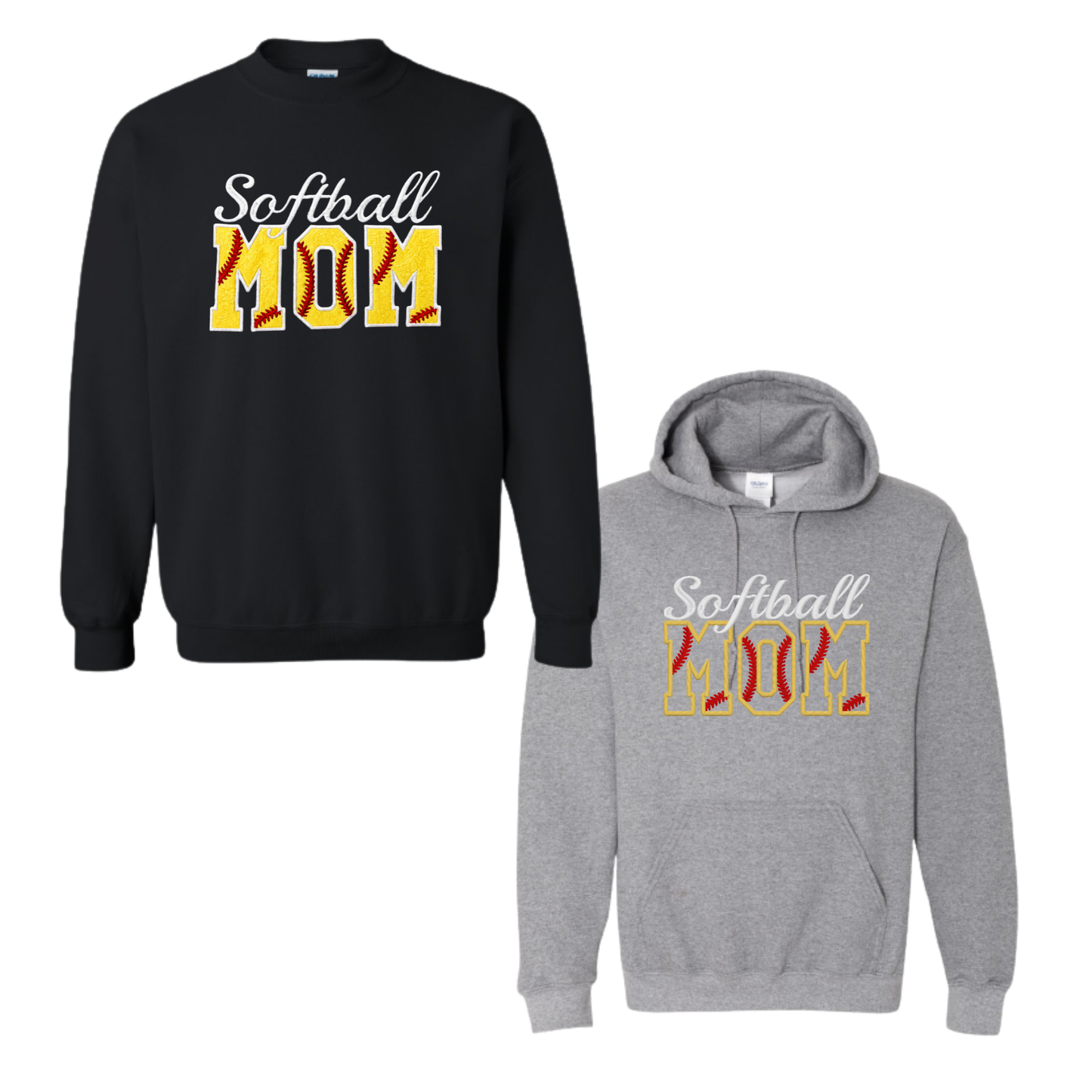 Softball Mom Sweatshirt – Embroidered Softball MOM” Front Design (Glitter Option, Name on Sleeve – Optional)