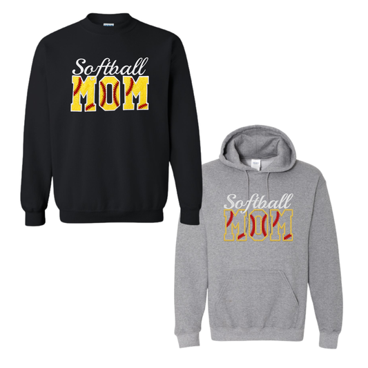 Softball Mom Sweatshirt – Embroidered Softball MOM” Front Design (Glitter Option, Name on Sleeve – Optional)