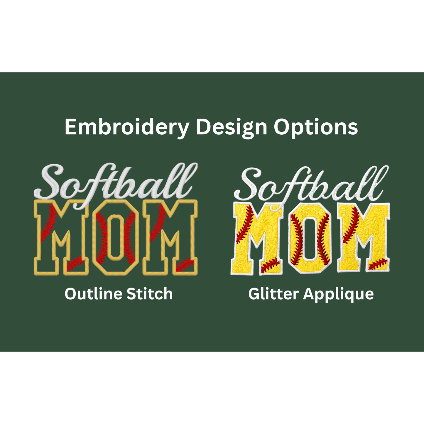Softball Mom Sweatshirt – Embroidered Softball MOM” Front Design (Glitter Option, Name on Sleeve – Optional)