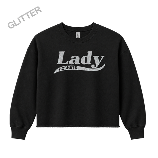 Hornets Cropped Crewneck Sweatshirt – “LADY” Glitter Swoosh Front Design (Name on Back – Optional)
