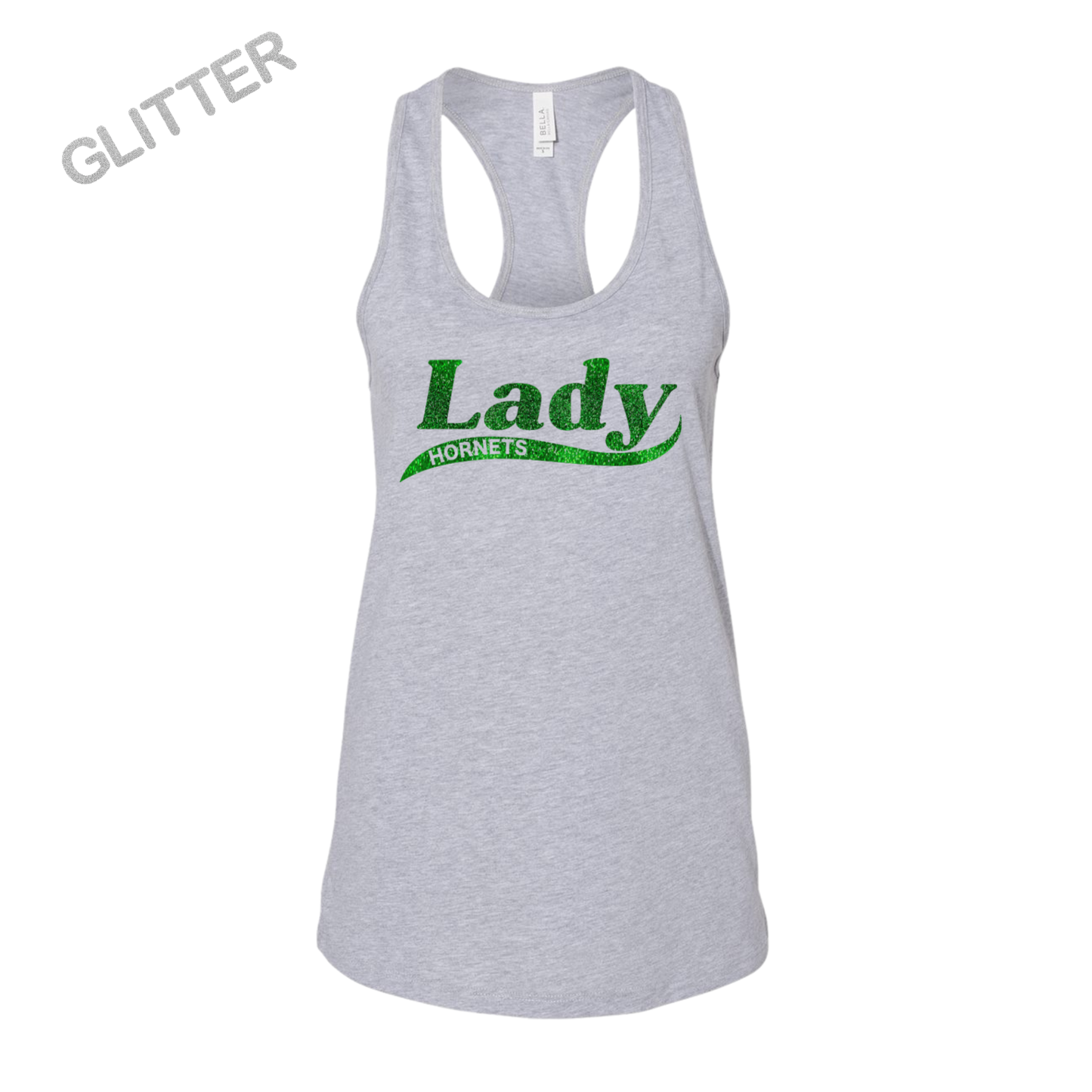 Hornets Racerback Tank – “LADY” Glitter Swoosh Front Design (Name on Back – Optional)