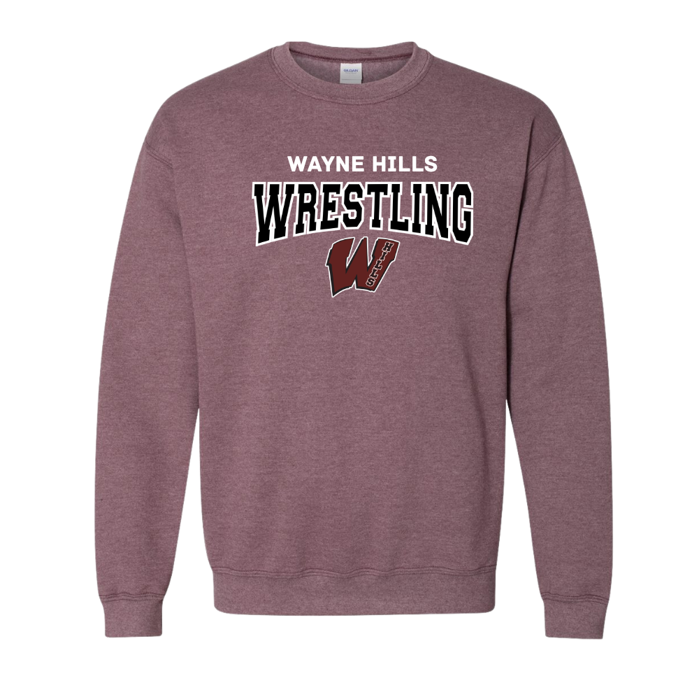 Wayne Hills Wrestling Crewneck Sweatshirt – Wrestling + Logo Front Design-(Name on Back – Optional)