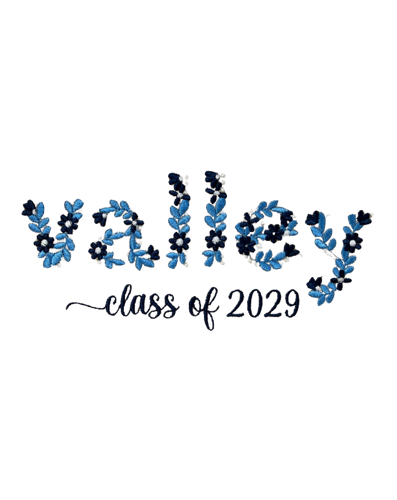 Wayne Valley Pennant Mockneck Sweatshirt – Embroidered Floral “valley Class of 2029” Design – Girls